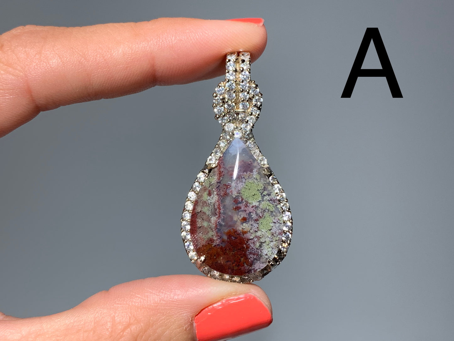 Moss Agate Pendant with Cubic Zirconia