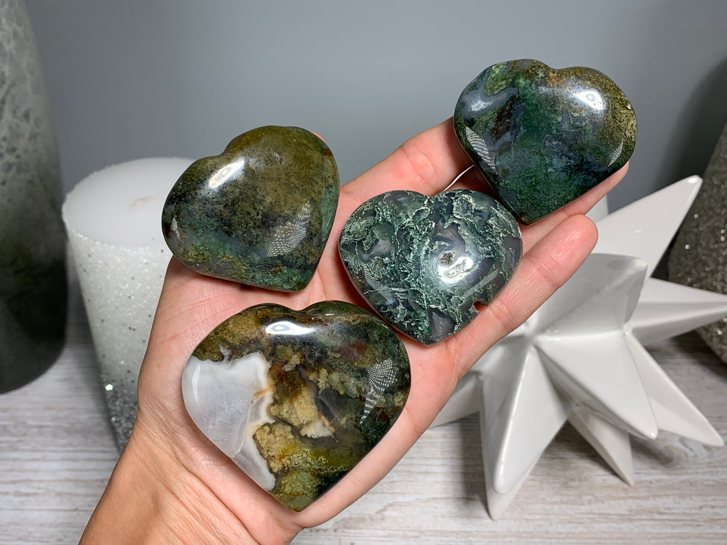 Moss Agate Heart Large