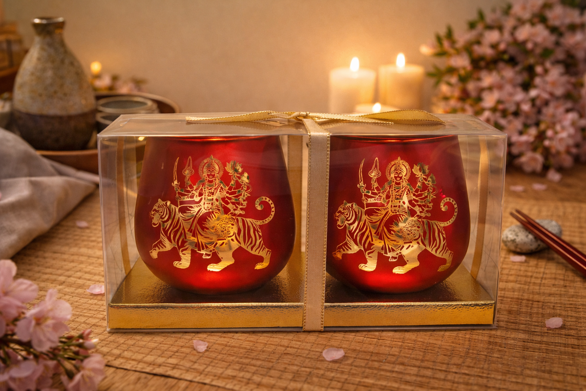 Durga Candle Holder - 2pcs: Red