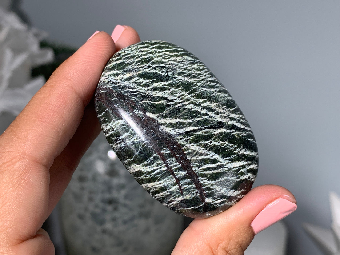 Green Zebra Jasper Palm Stone