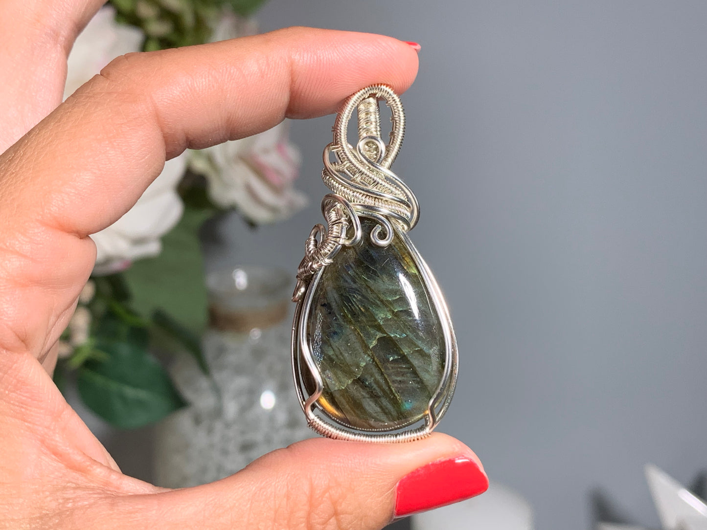 Wire Wrapped Labradorite Pendant (2.2" 56mm)