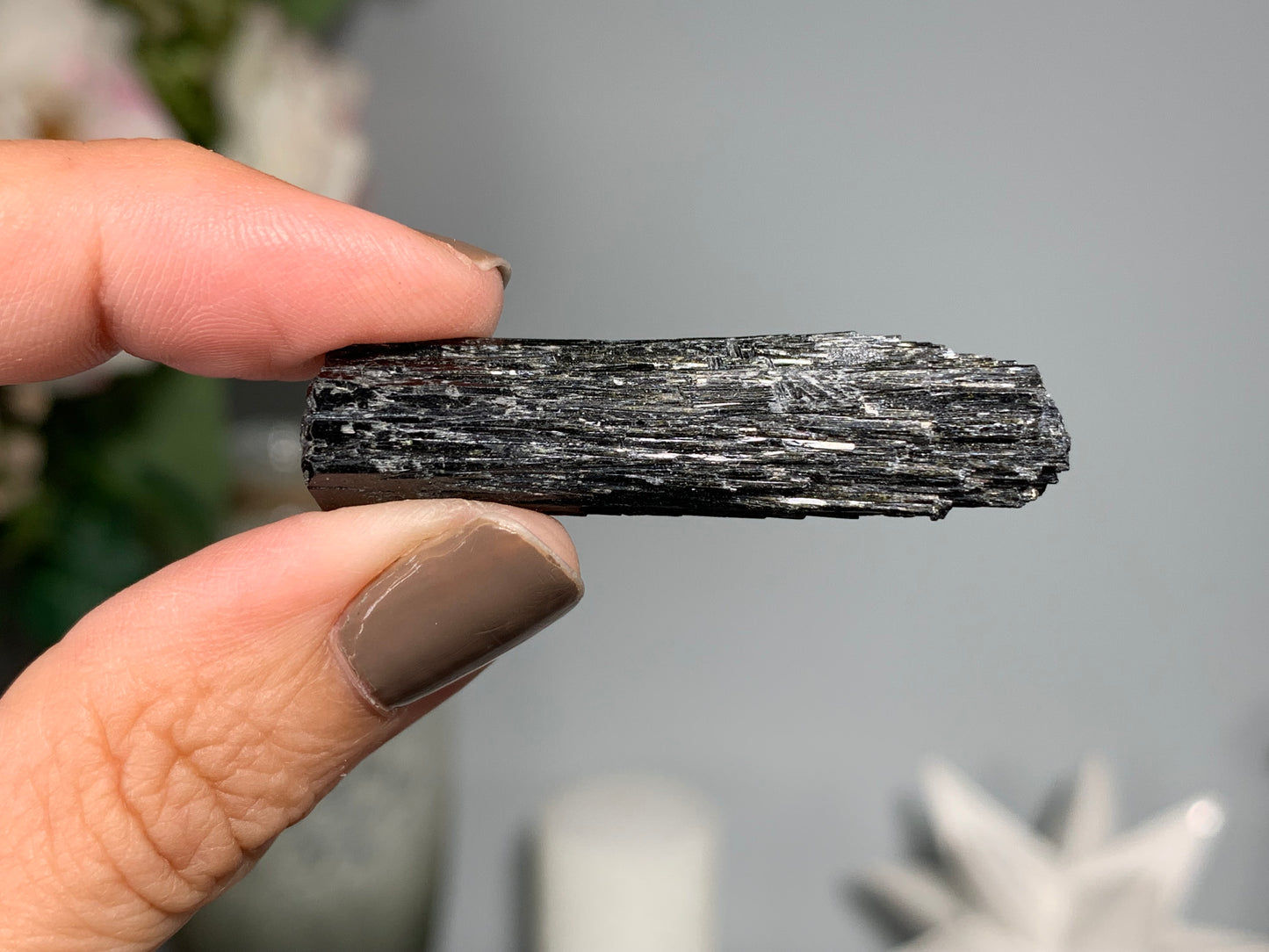 Natural Black Tourmaline with Aquamarine (1.8", 46mm)