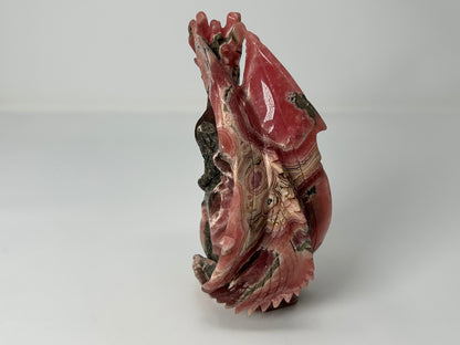 Rhodochrosite Skull with Dragon (5.5", 141mm)
