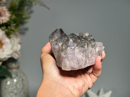 Epidote on Amethyst (5.4", 134mm)