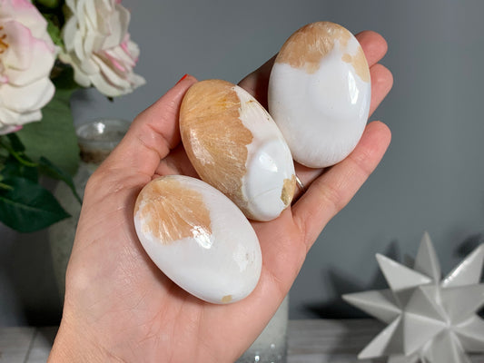 Small Stilbite with Scolecite Palm Stone