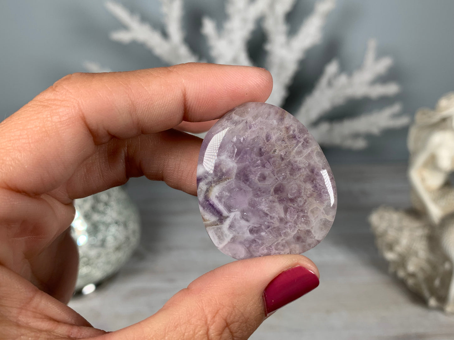 Flat Dog Tooth Amethyst Palm Stone