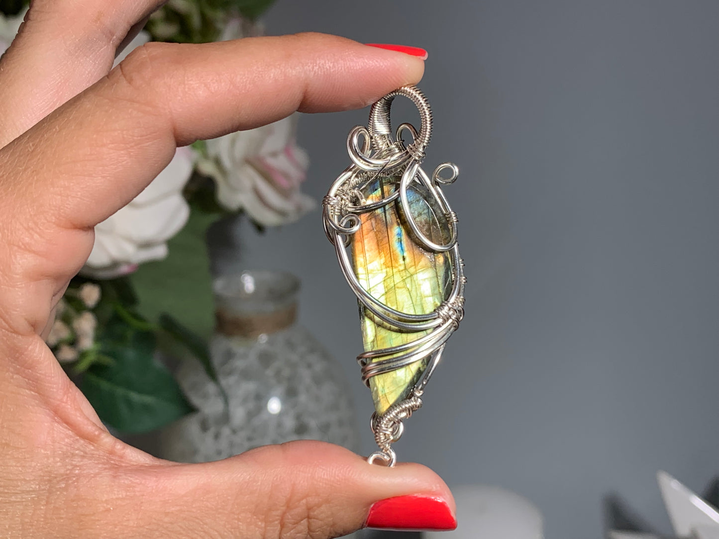 Wire Wrapped Labradorite Pendant (2.5" 65mm)