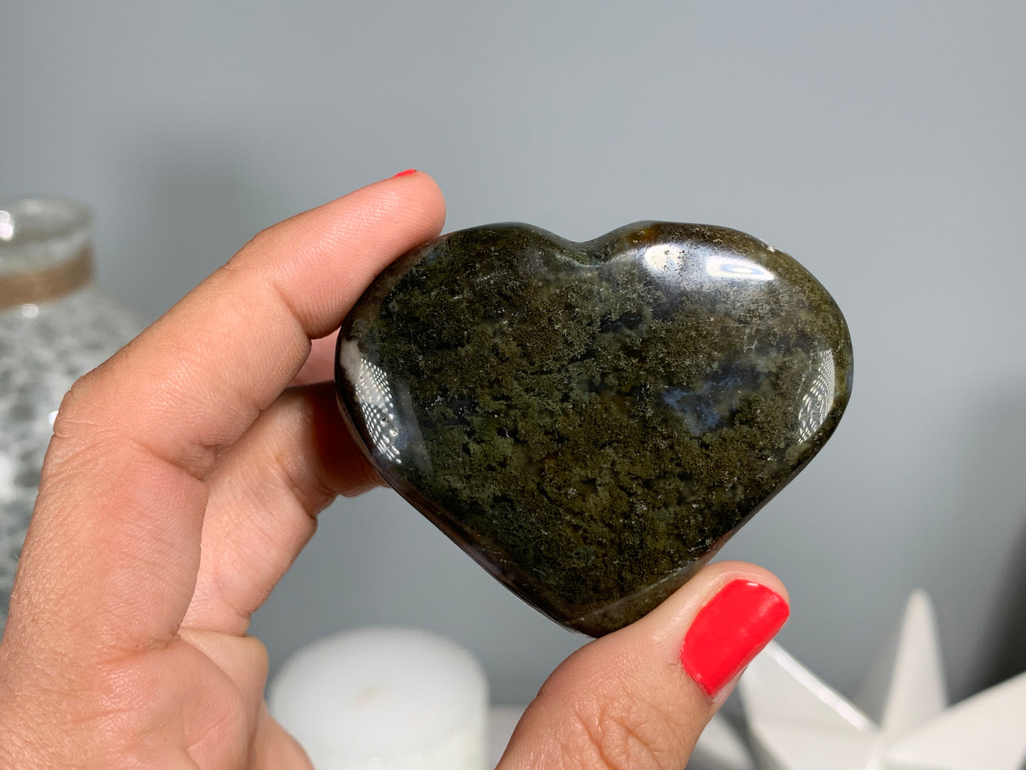 Moss Agate Heart Large