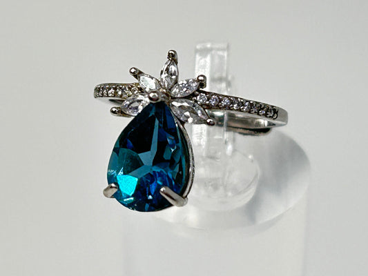 Blue Topaz Ring with Cubic Zirconia in Sterling Silver