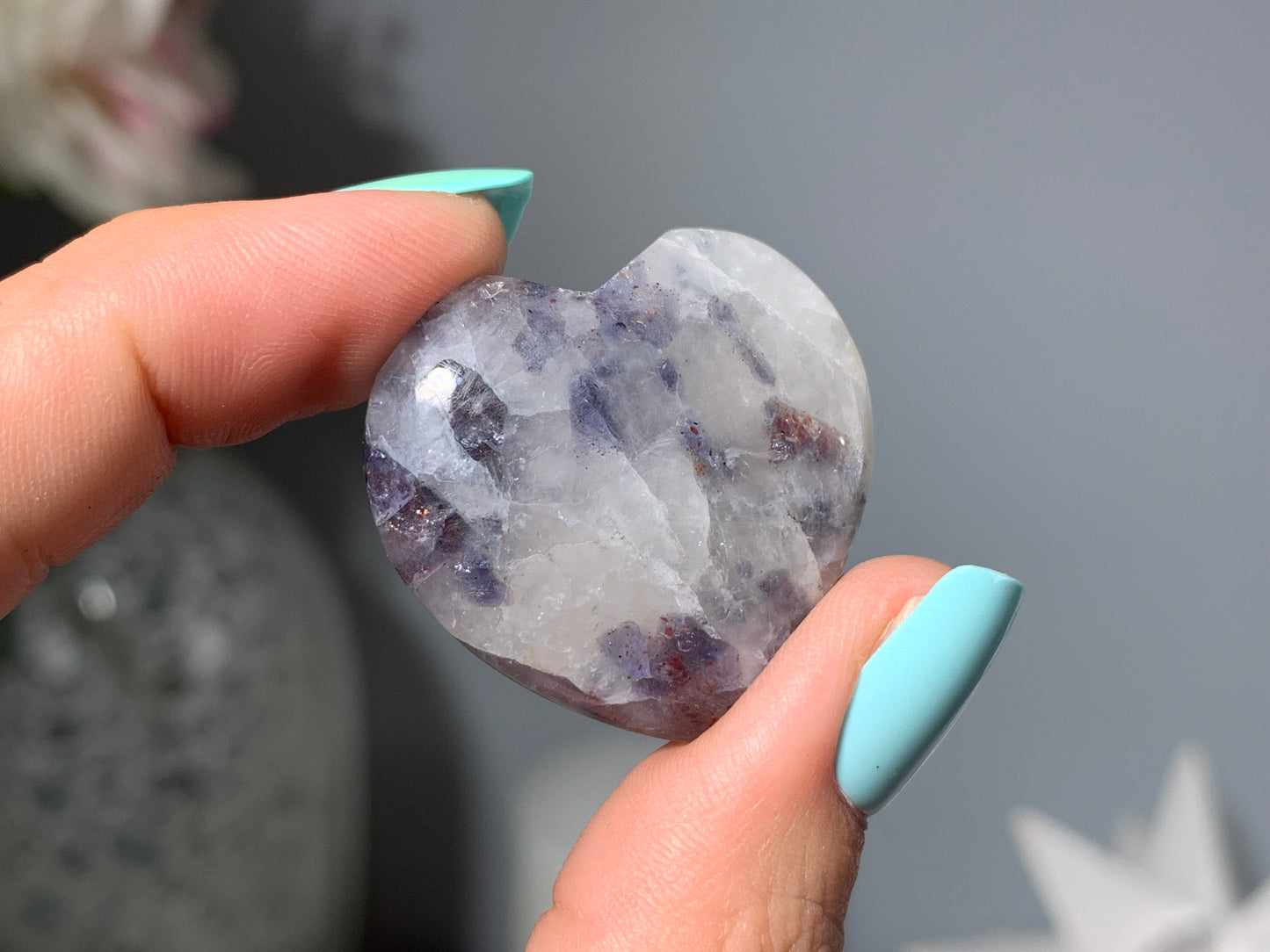 Small Flat Iolite Sunstone Heart