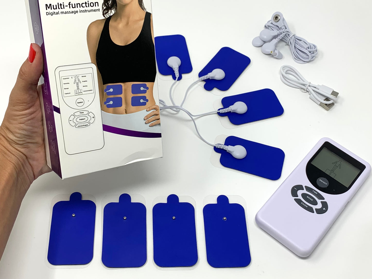 Portable TENS Unit with 8 Pads and 8 Stimulation Patterns