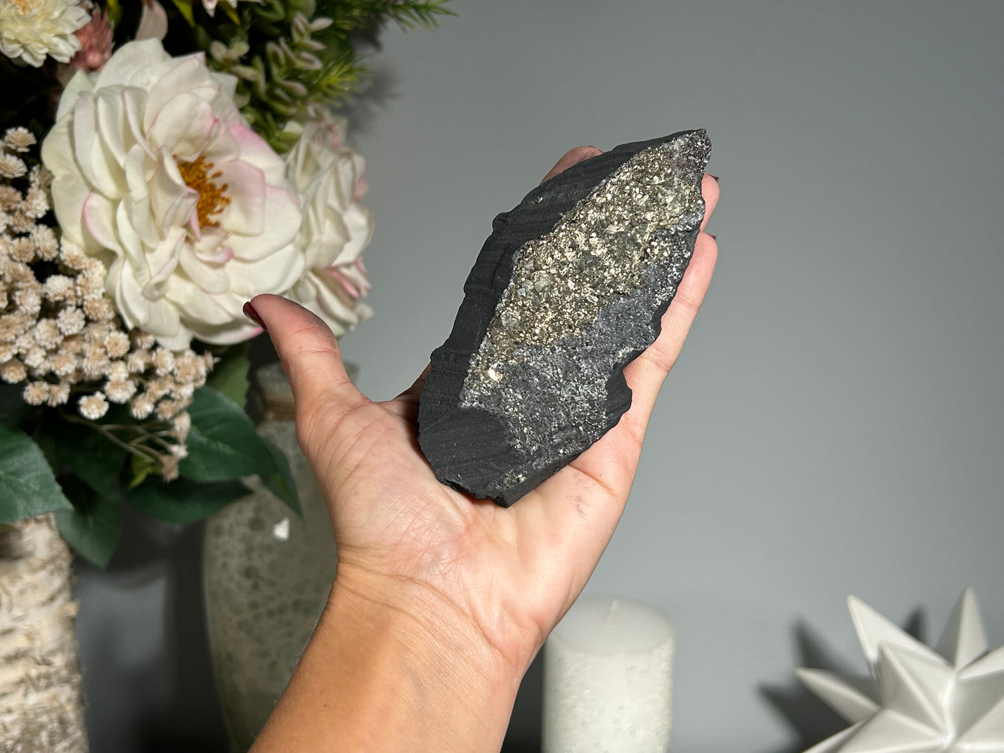 Pyrite on Shungite (4.9", 124mm)