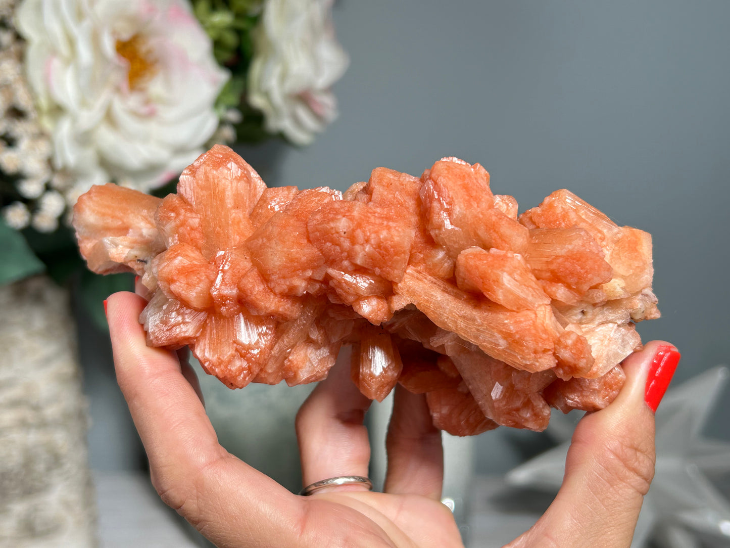 Red Stilbite Cluster (5.5", 139mm)