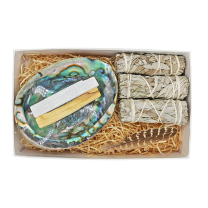 Large Abalone Shell Cleansing Kit | White Sage, Palo Santo & Selenite