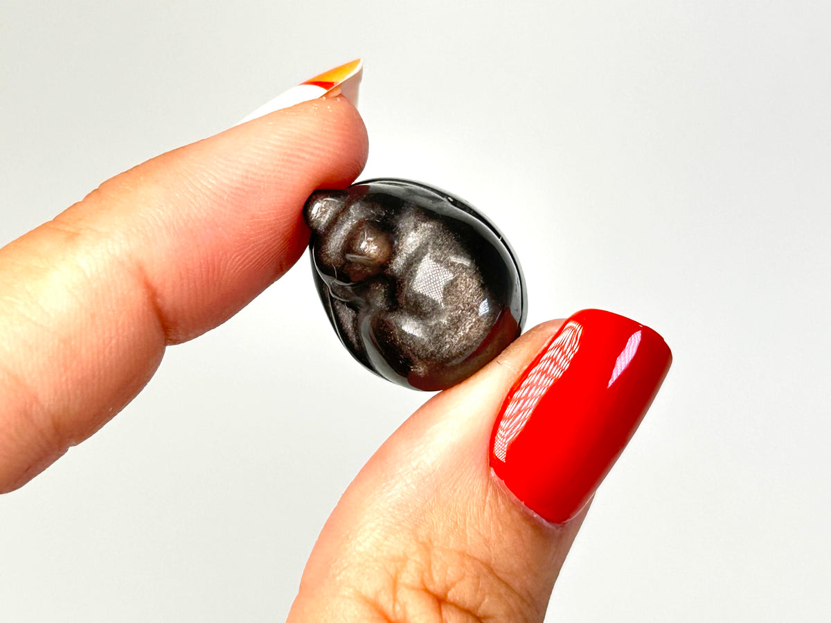 Silver Sheen Obsidian Sleeping Cat