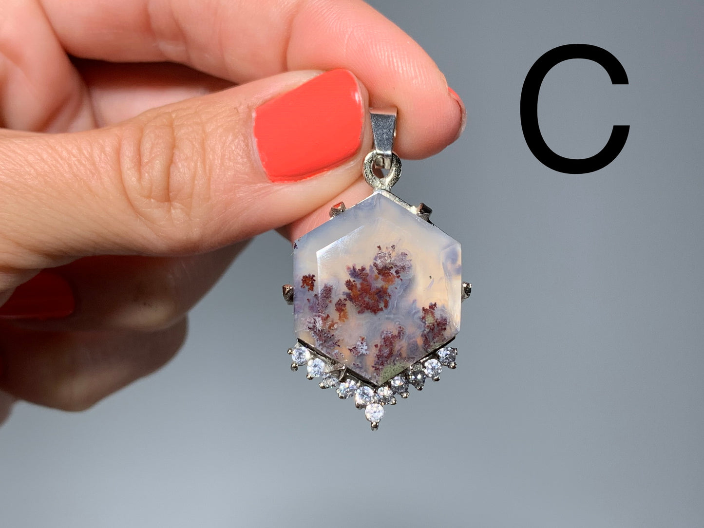 Moss Agate Pendant with Cubic Zirconia