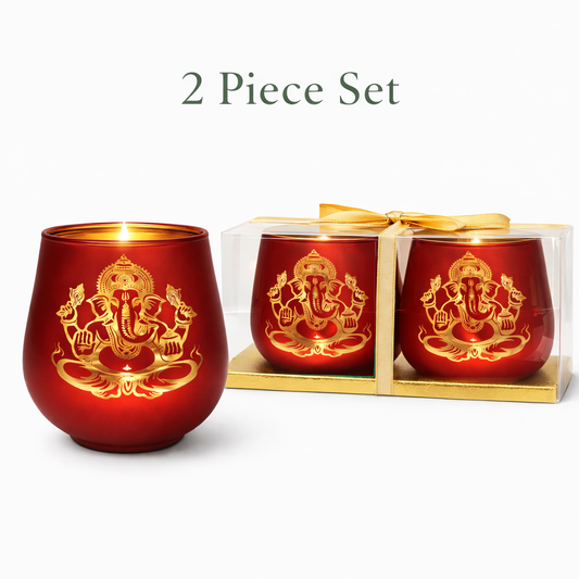 Ganesha Candle Holder - 2pcs: Red