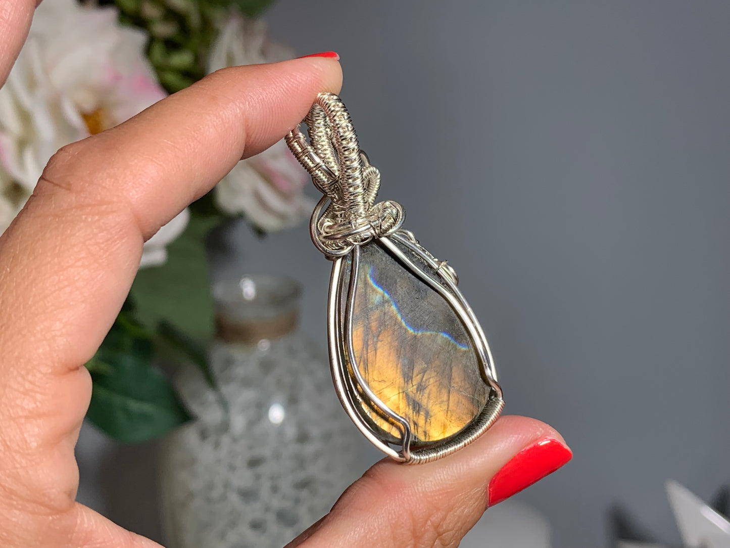 Wire Wrapped Labradorite Pendant (2.2" 56mm)