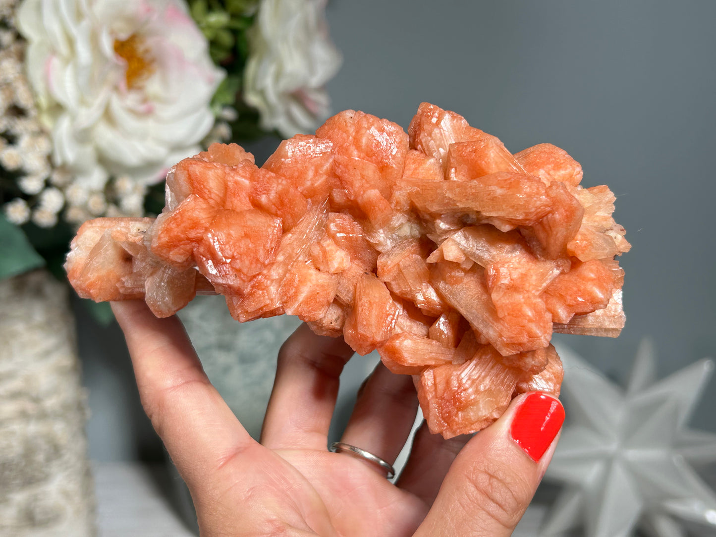 Red Stilbite Cluster (5.5", 139mm)