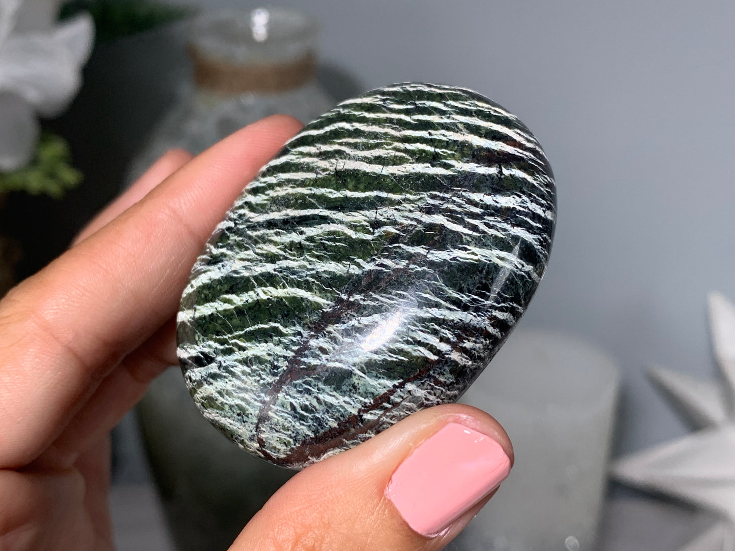 Green Zebra Jasper Palm Stone