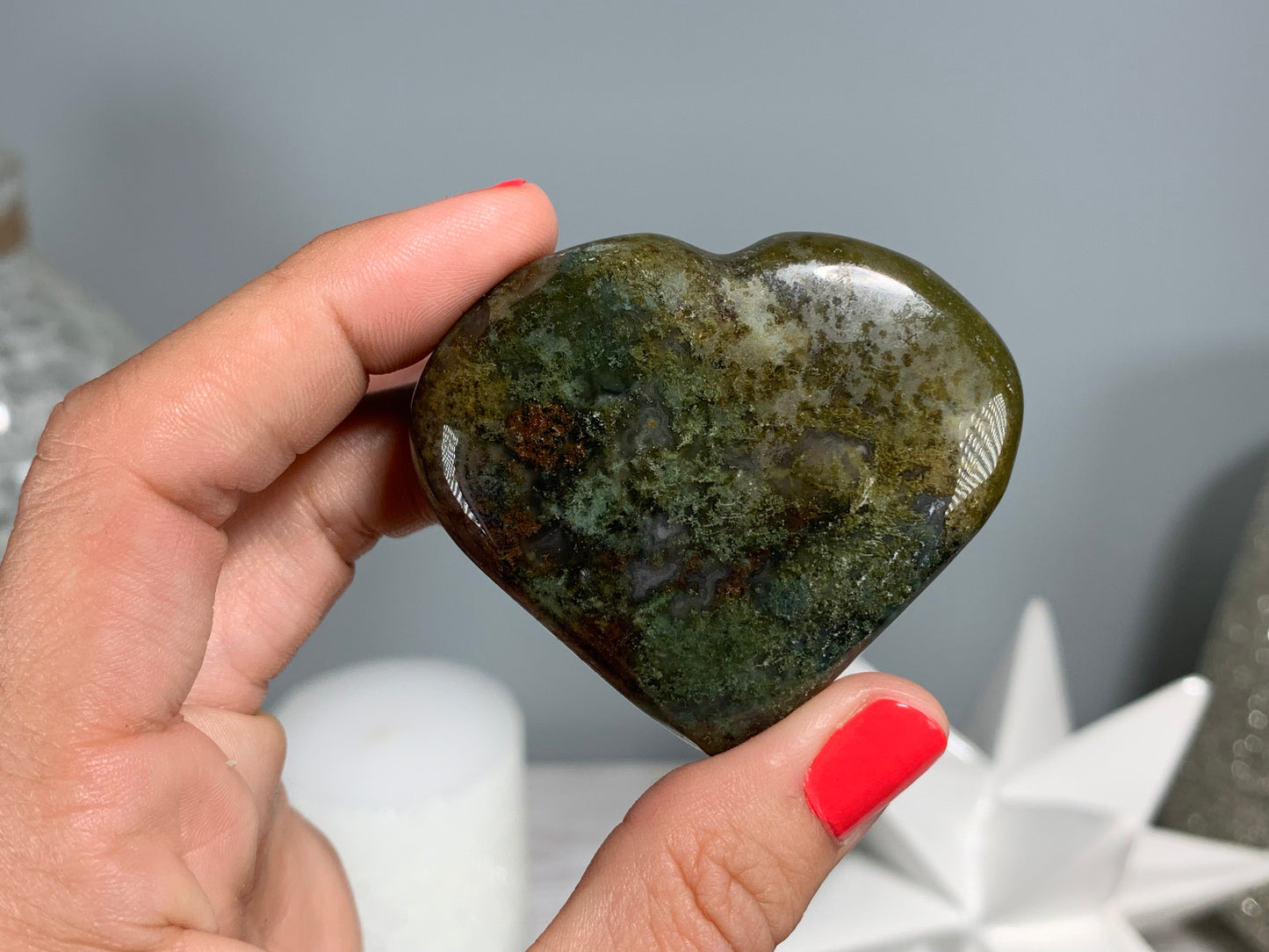 Moss Agate Heart Large