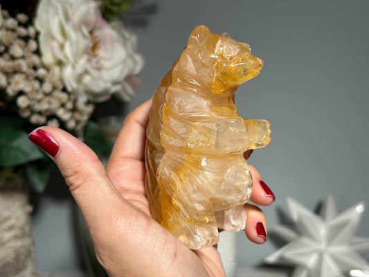 Yellow Hematoid Quartz Bear (3.9", 98mm)