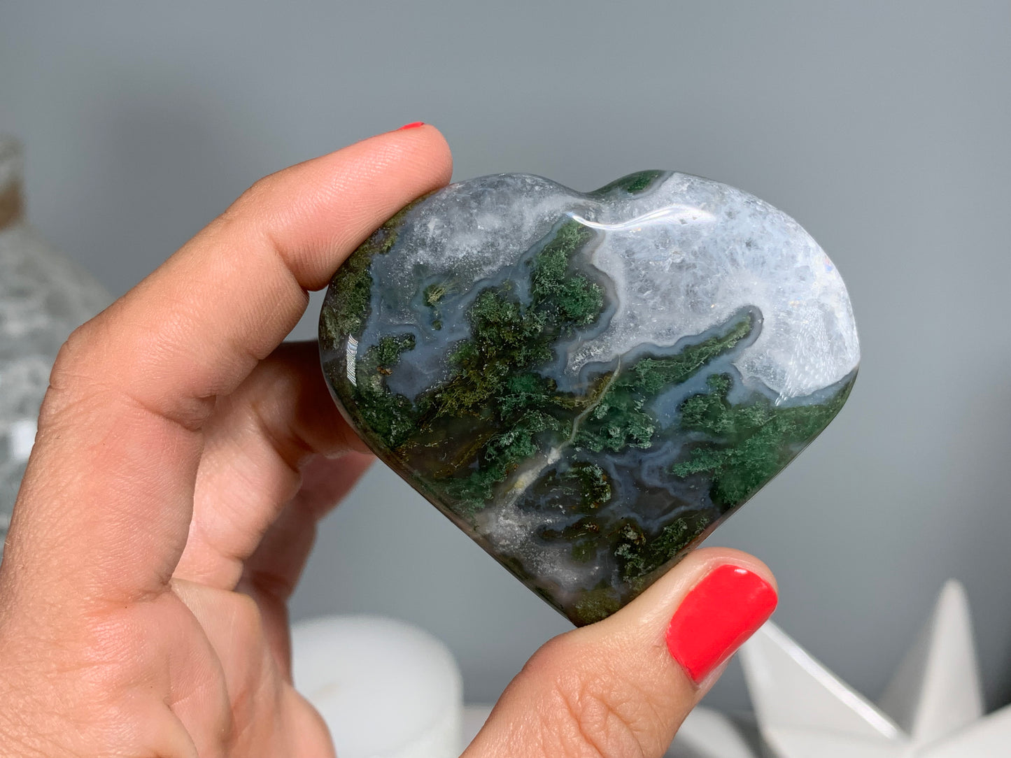 Moss Agate Heart Large