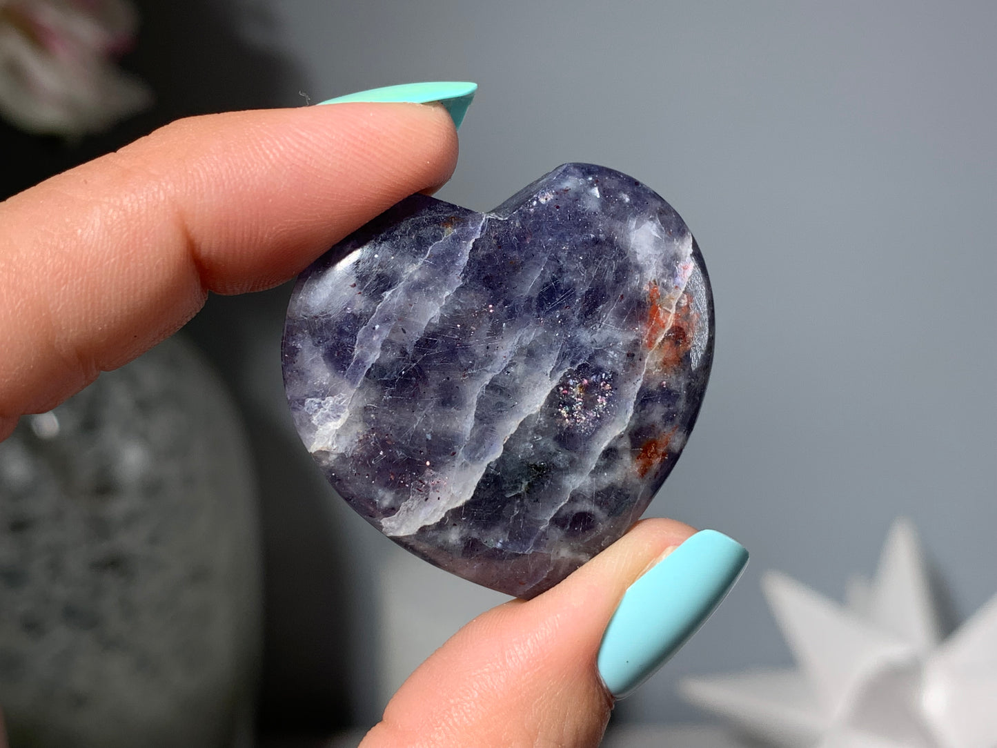 Small Flat Iolite Sunstone Heart