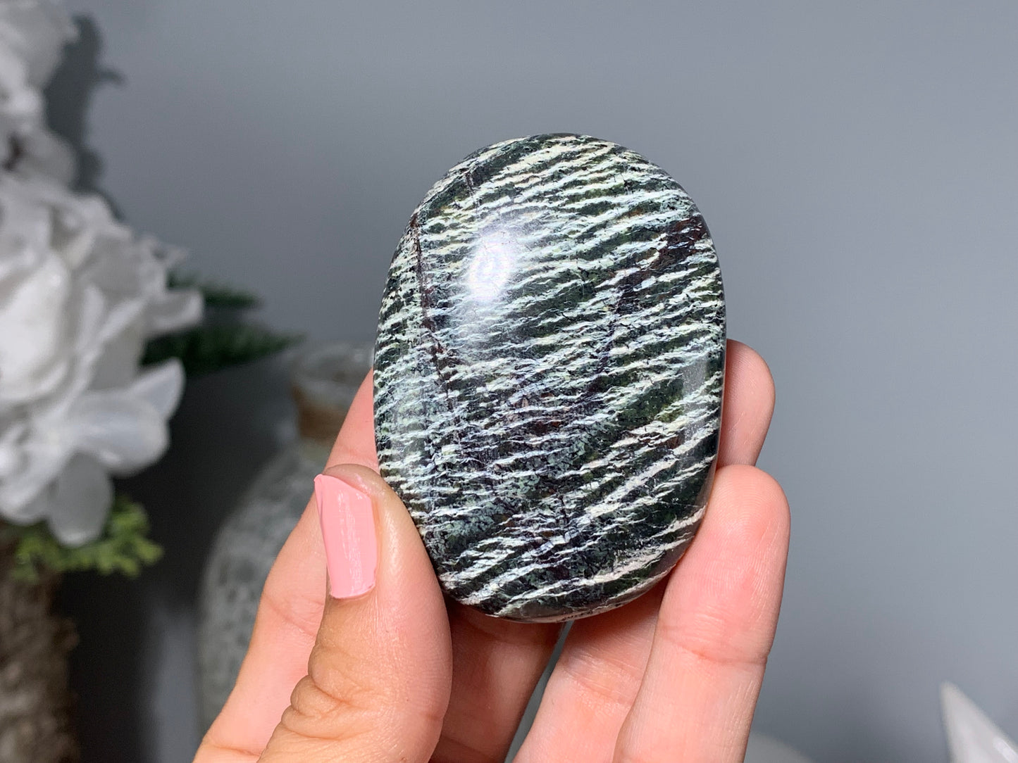 Green Zebra Jasper Palm Stone