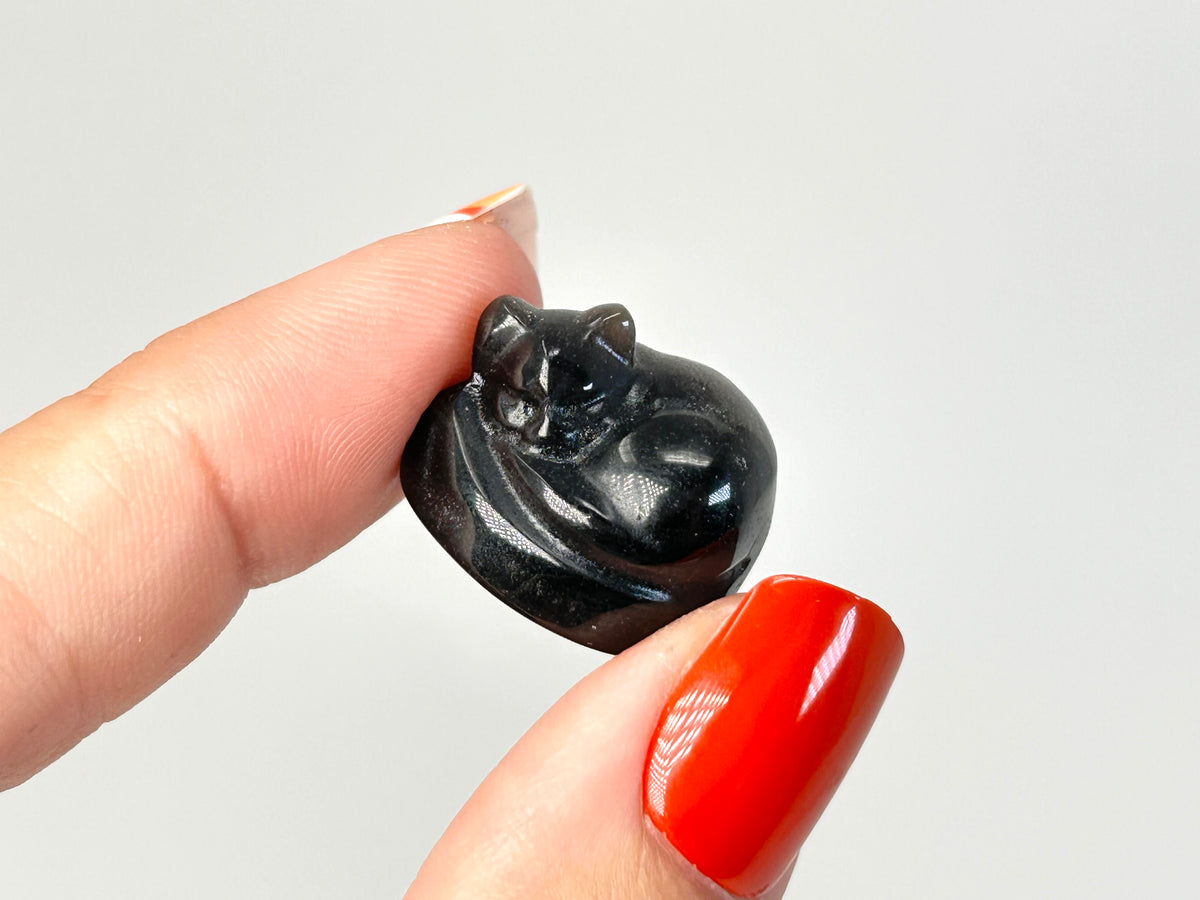 Silver Sheen Obsidian Sleeping Cat