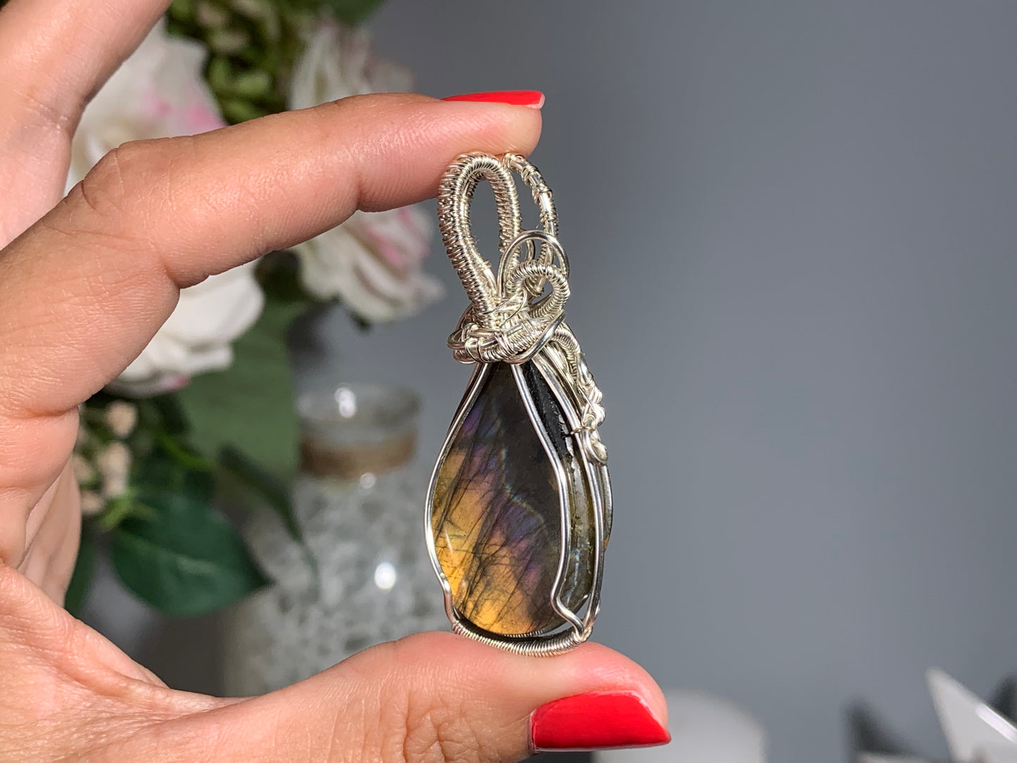 Wire Wrapped Labradorite Pendant (2.2" 56mm)