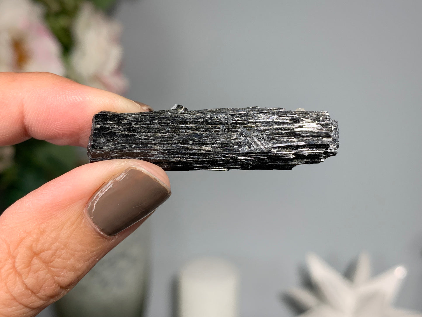 Natural Black Tourmaline with Aquamarine (1.8", 46mm)