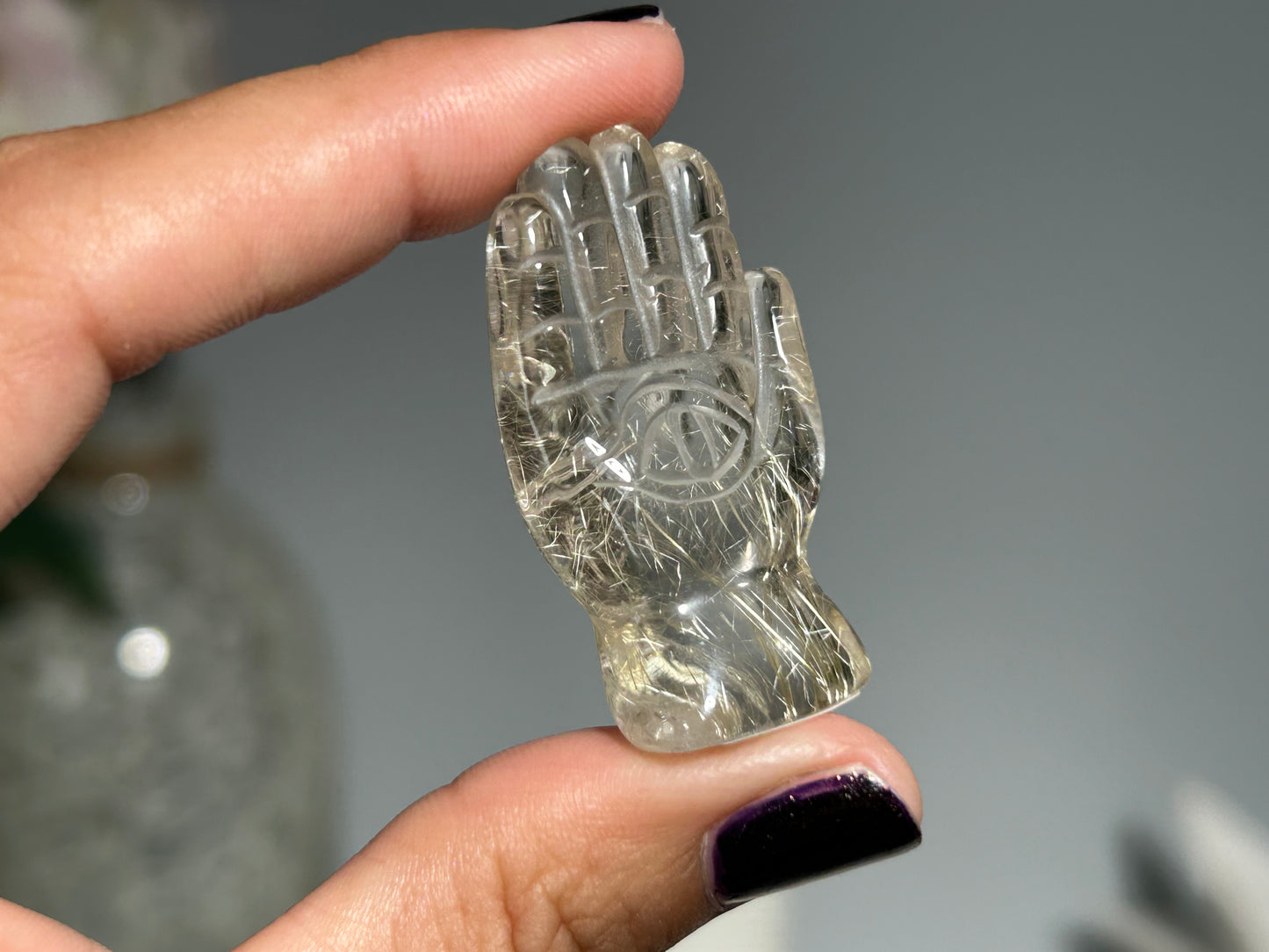 Rutilated Quartz Evil Eye Hand (1.6”, 41mm)