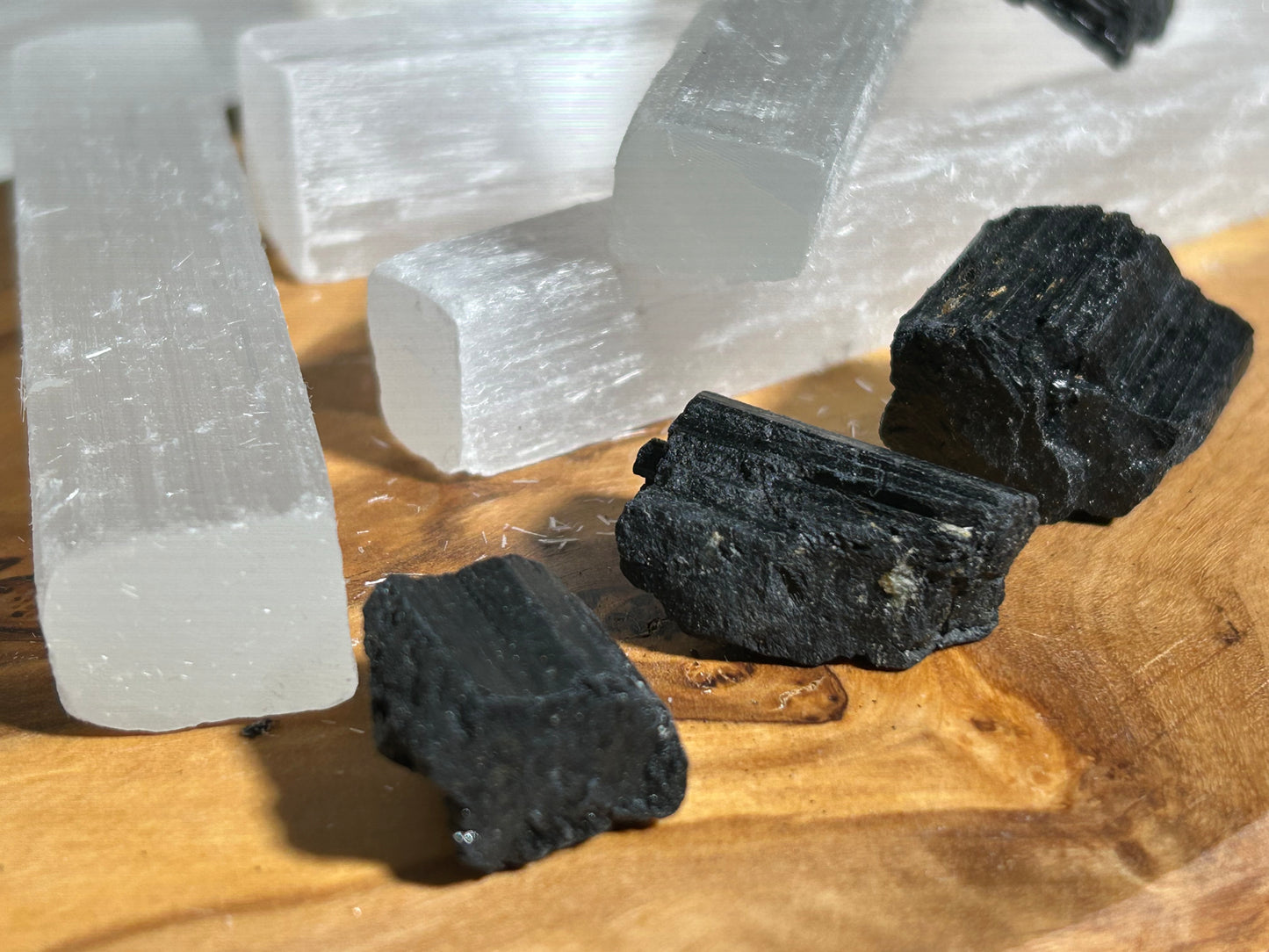 Home Protection Kit (4pc 4" Selenite Stick & 1pc Black Tourmaline)