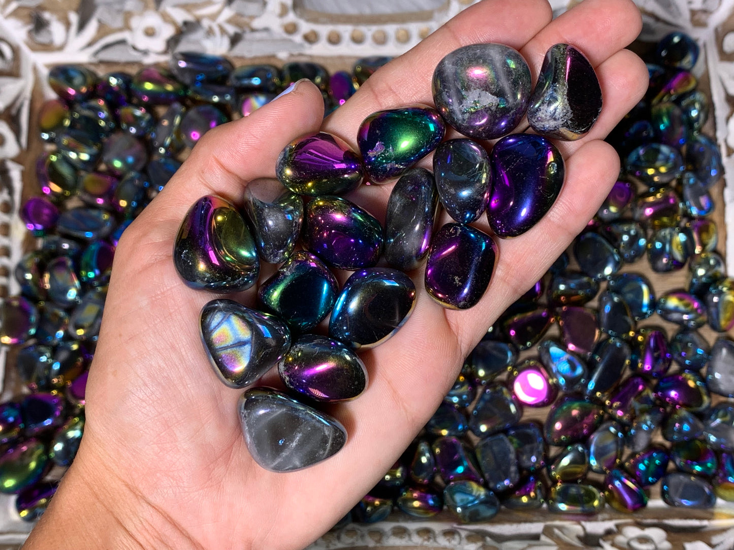 Tumbled Dark Titanium Aura Quartz