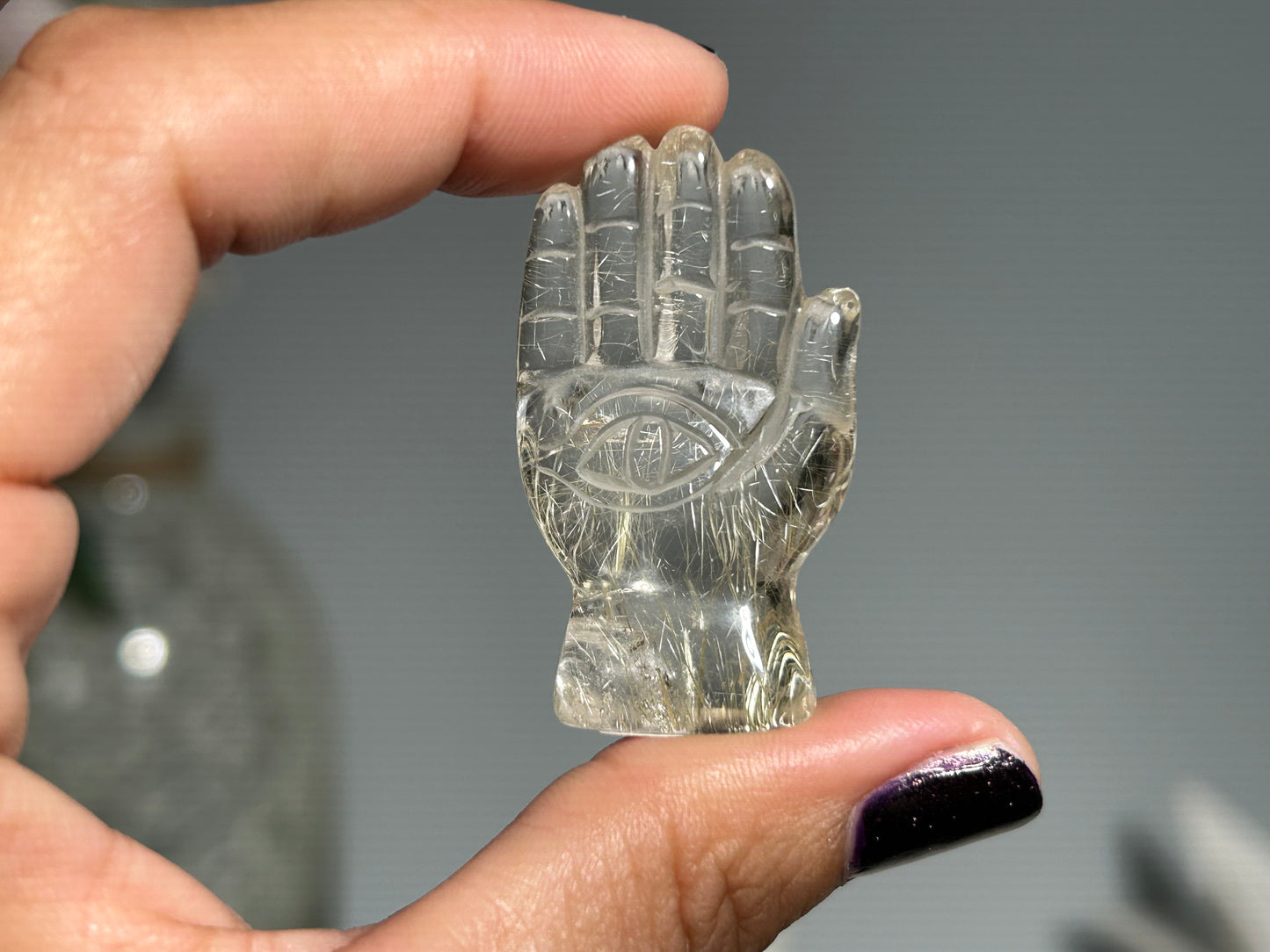 Rutilated Quartz Evil Eye Hand (1.6”, 41mm)