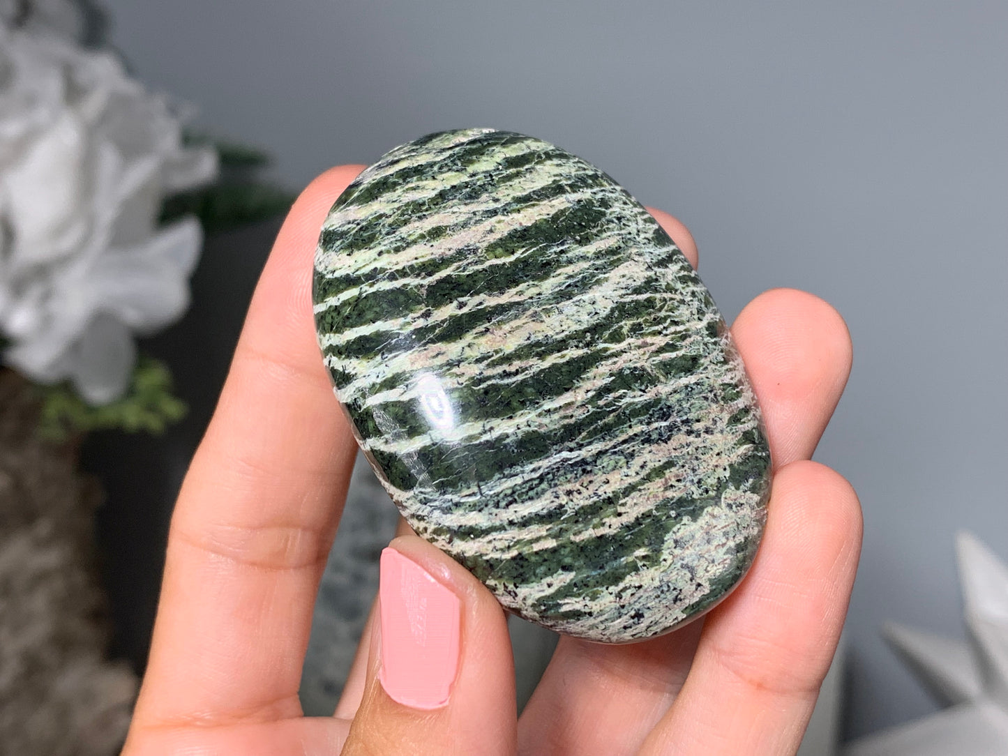 Green Zebra Jasper Palm Stone