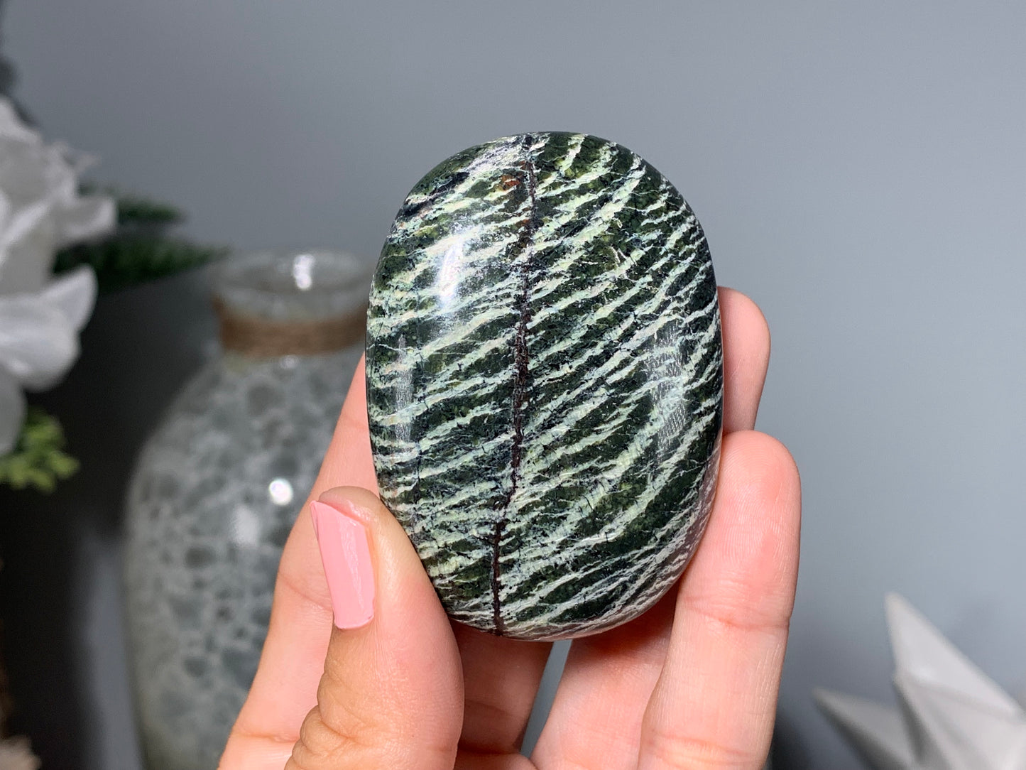 Green Zebra Jasper Palm Stone