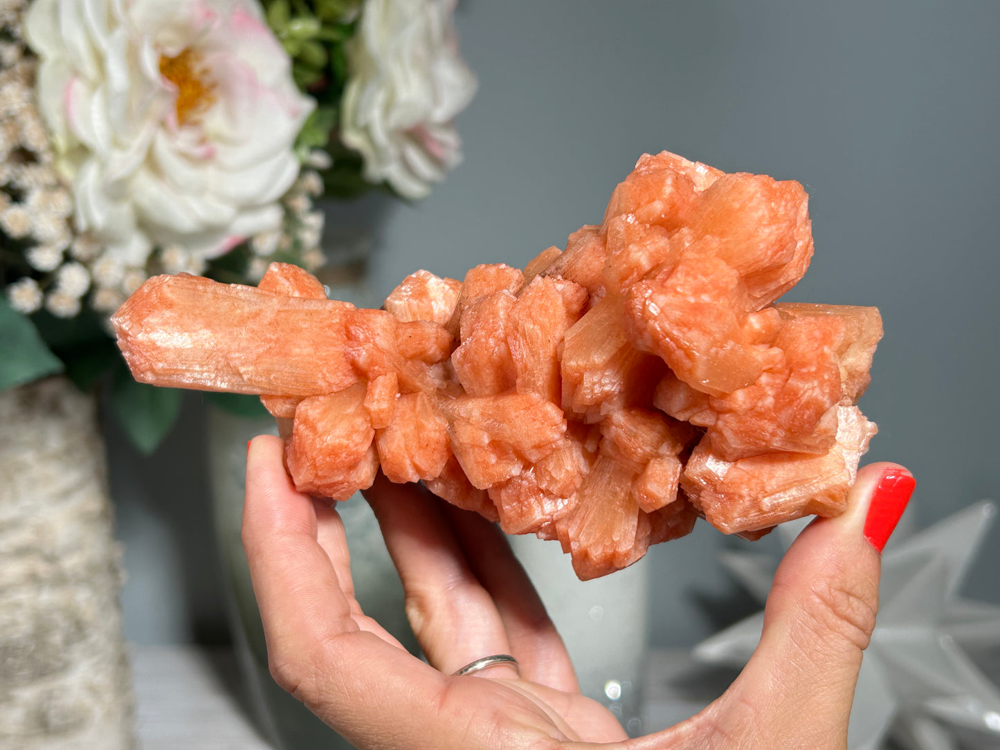 Red Stilbite Cluster (5.5", 139mm)