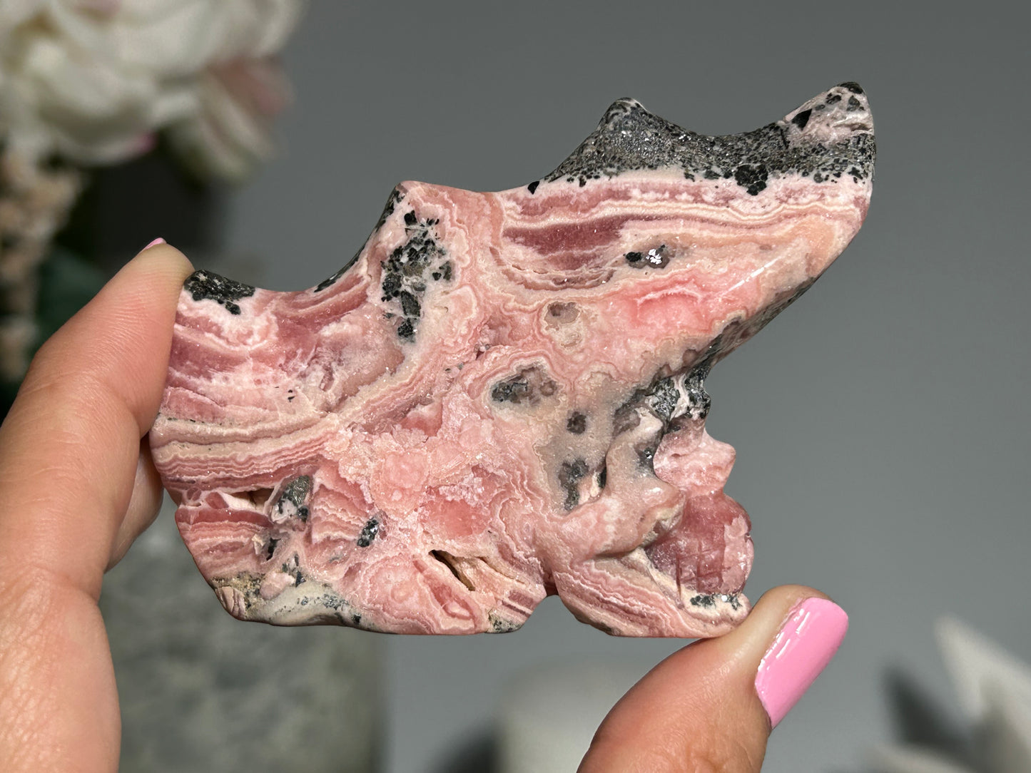 Rhodochrosite Skull (2.8", 72mm)