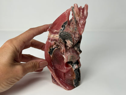 Rhodochrosite Skull with Dragon (5.5", 141mm)