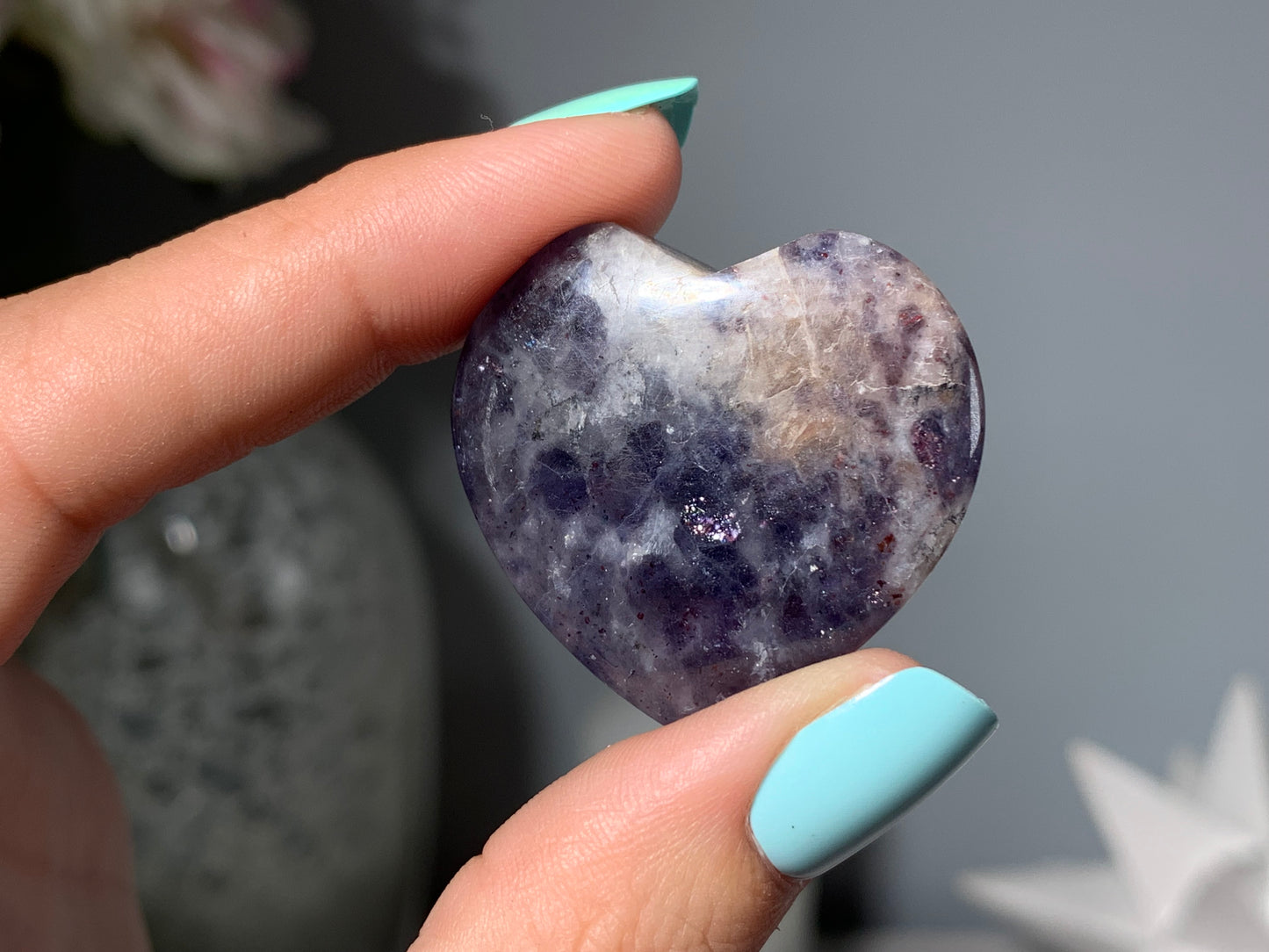 Small Flat Iolite Sunstone Heart