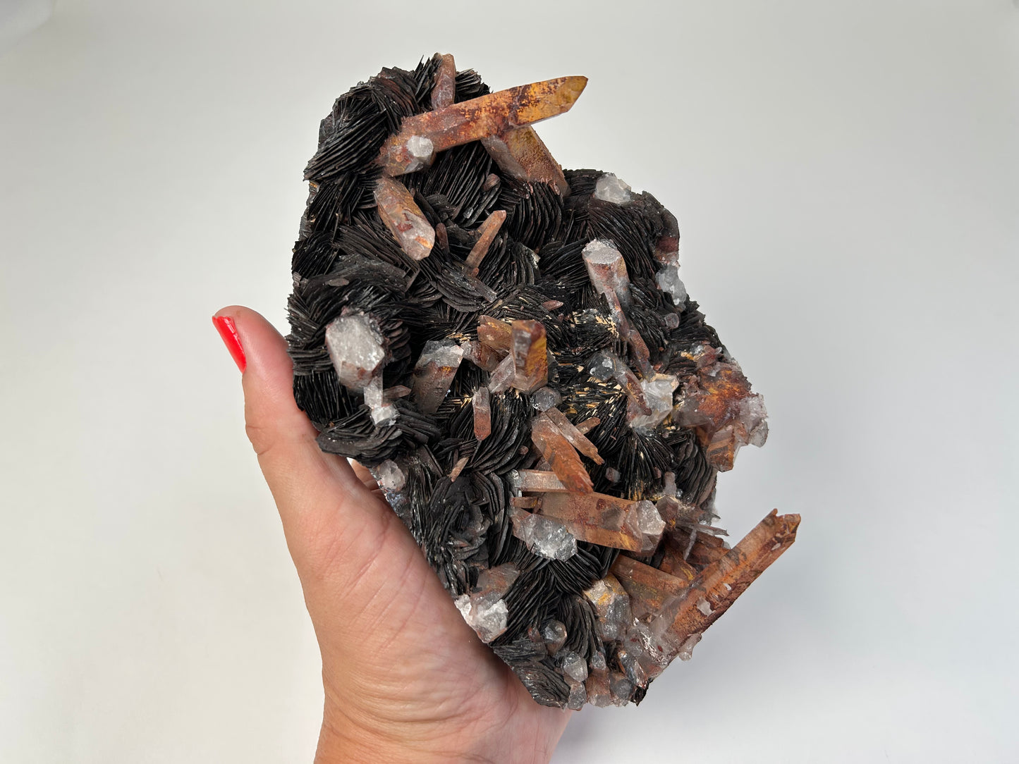 Specularite with Tangerine Quartz (6.4", 161mm)