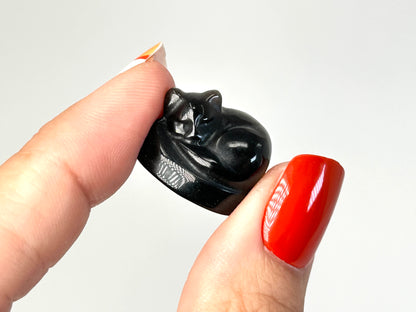 Silver Sheen Obsidian Sleeping Cat