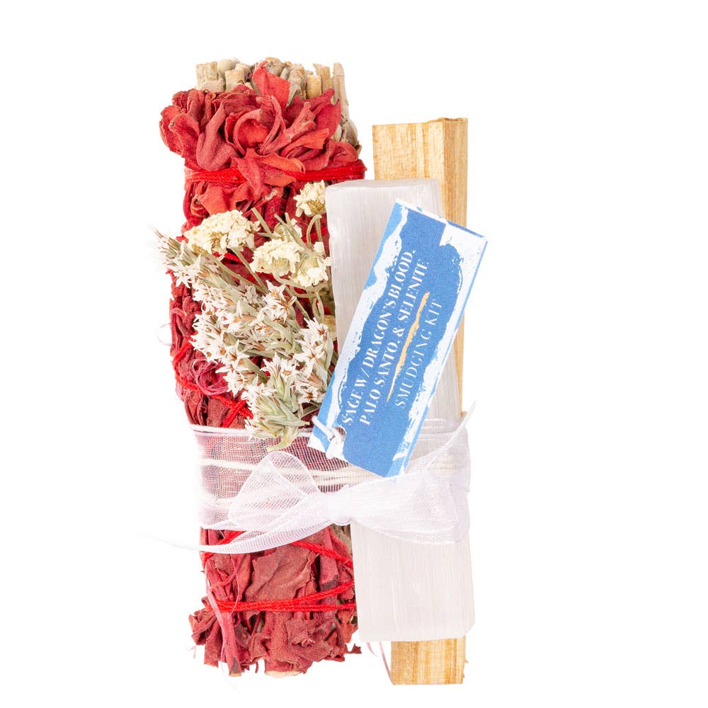 Sage w/ Dragon's Blood, Palo Santo, & Gemstone Smudge Kits: Selenite