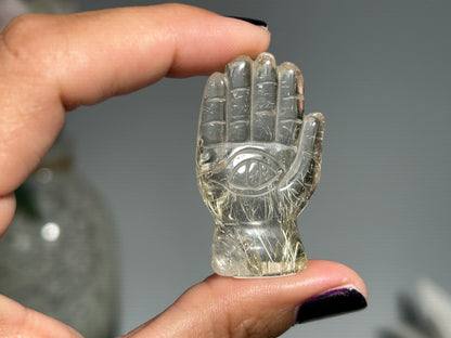 Rutilated Quartz Evil Eye Hand (1.6”, 41mm)