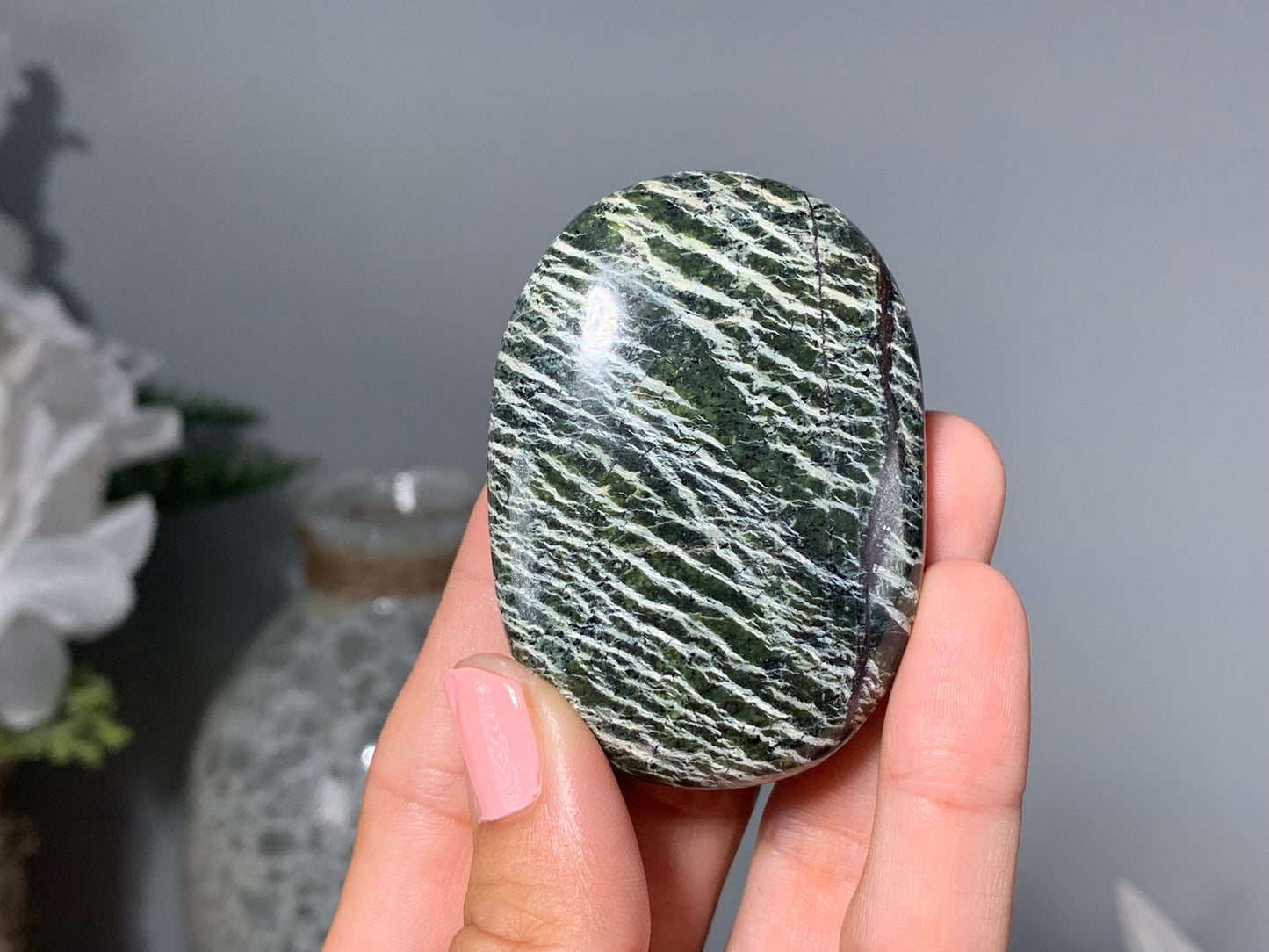 Green Zebra Jasper Palm Stone