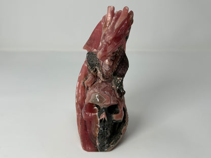 Rhodochrosite Skull with Dragon (5.5", 141mm)