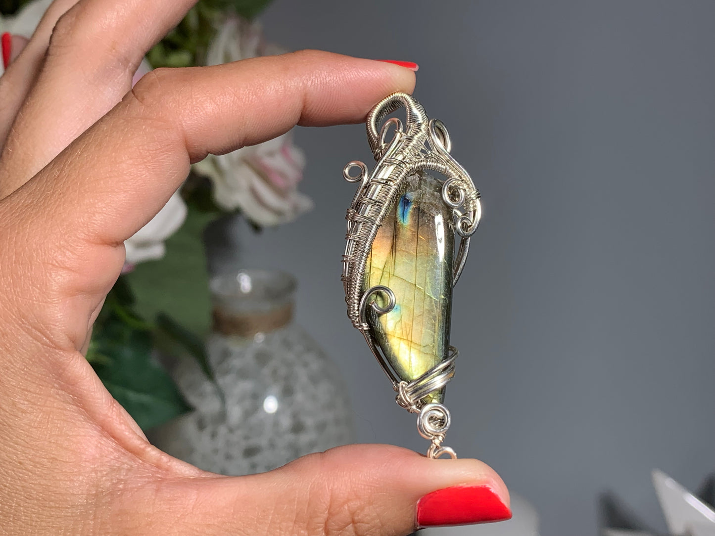 Wire Wrapped Labradorite Pendant (2.5" 65mm)