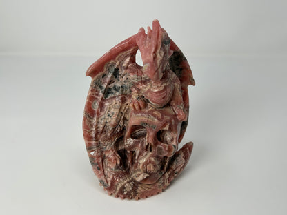 Rhodochrosite Skull with Dragon (5", 127mm)